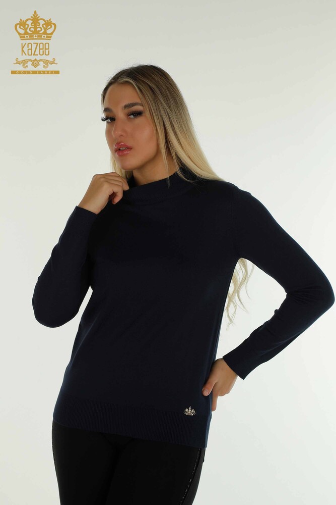 Wholesale Women's Knitwear Sweater High Collar Basic Navy Blue - 30613 | KAZEE - 1