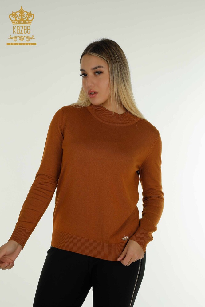 Wholesale Women's Knitwear Sweater High Collar Basic Tan - 30613 | KAZEE - 1