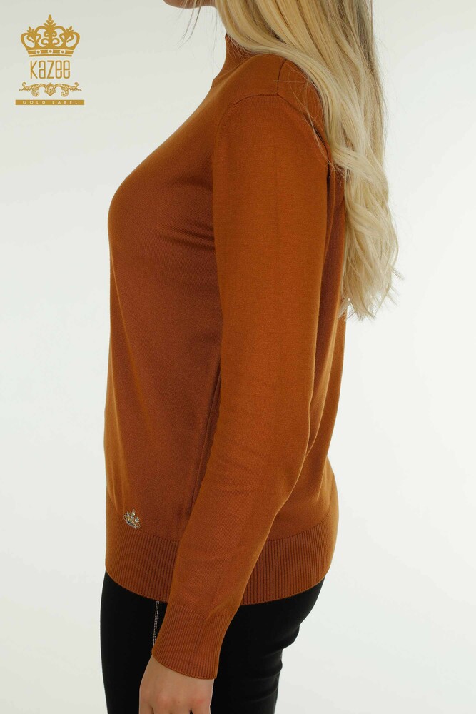 Wholesale Women's Knitwear Sweater High Collar Basic Tan - 30613 | KAZEE - 5