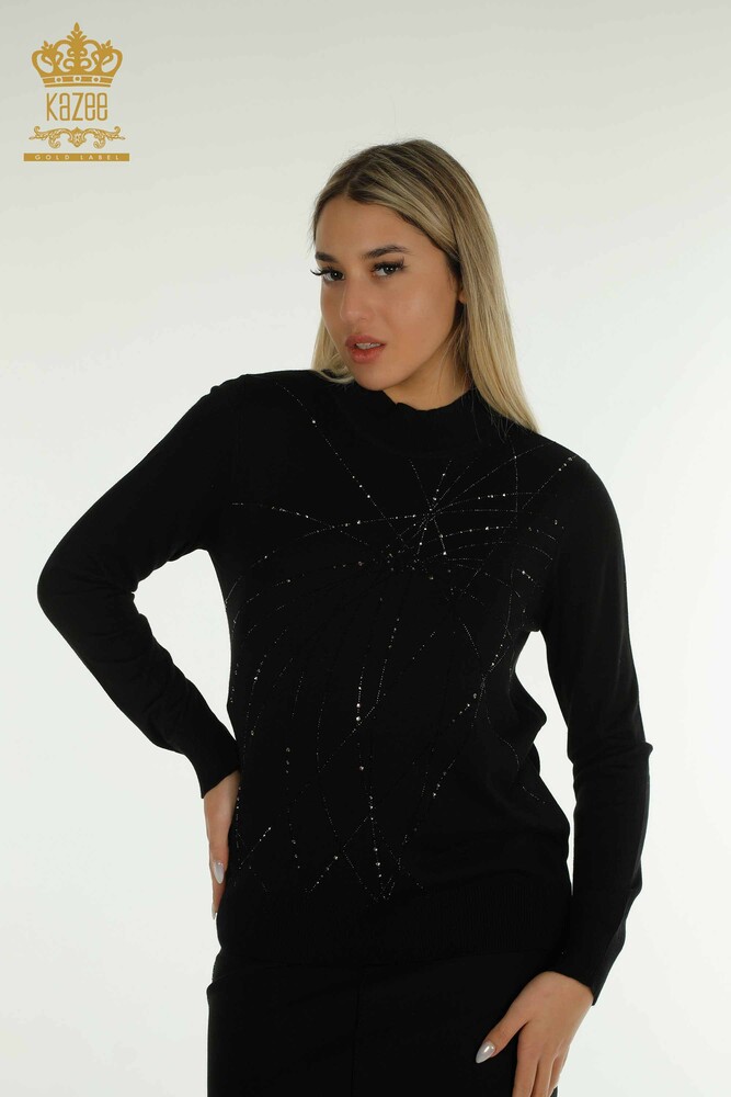 Wholesale Women's Knitwear Sweater High Collar Black - 30454 | KAZEE - 1