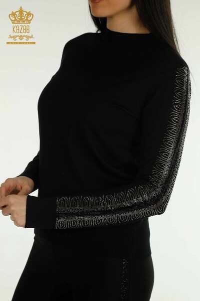 Wholesale Women's Knitwear Sweater High Collar Black - 30564 | KAZEE - 2