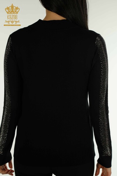 Wholesale Women's Knitwear Sweater High Collar Black - 30564 | KAZEE - 6