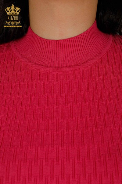 Wholesale Women's Knitwear Sweater - Standing Collar - Fuchsia - 30338 | KAZEE - 3