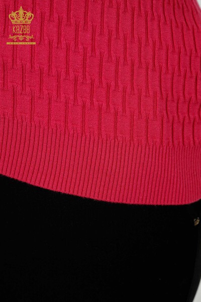 Wholesale Women's Knitwear Sweater - Standing Collar - Fuchsia - 30338 | KAZEE - 4