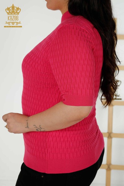 Wholesale Women's Knitwear Sweater - Standing Collar - Fuchsia - 30338 | KAZEE - 6