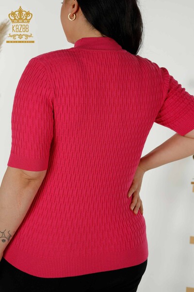 Wholesale Women's Knitwear Sweater - Standing Collar - Fuchsia - 30338 | KAZEE - 7