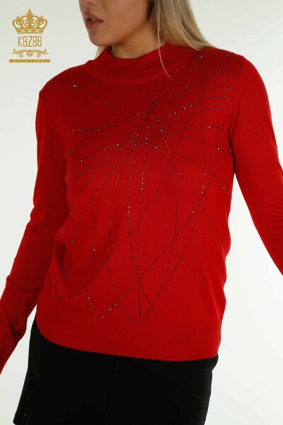 Wholesale Women's Knitwear Sweater High Collar Red - 30454 | KAZEE - 2