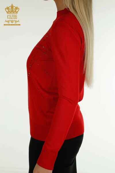 Wholesale Women's Knitwear Sweater High Collar Red - 30454 | KAZEE - 6