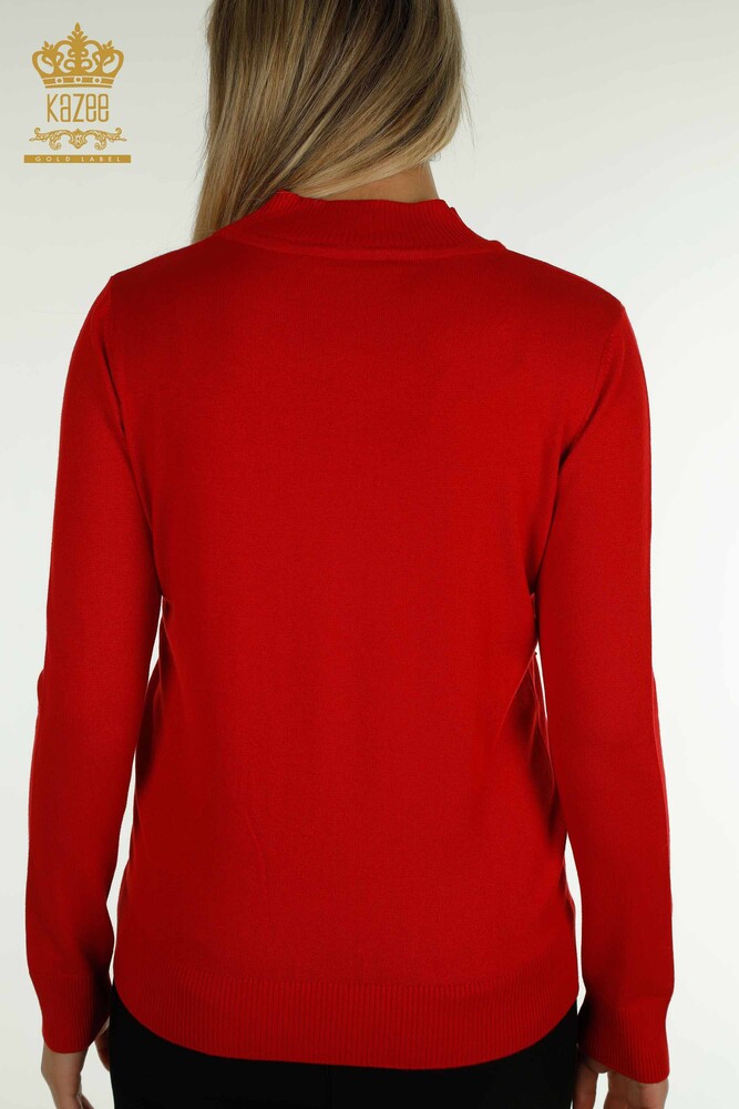 Wholesale Women's Knitwear Sweater High Collar Red - 30454 | KAZEE - 8