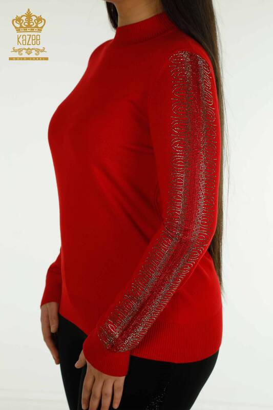 Wholesale Women's Knitwear Sweater High Collar Red - 30564 | KAZEE