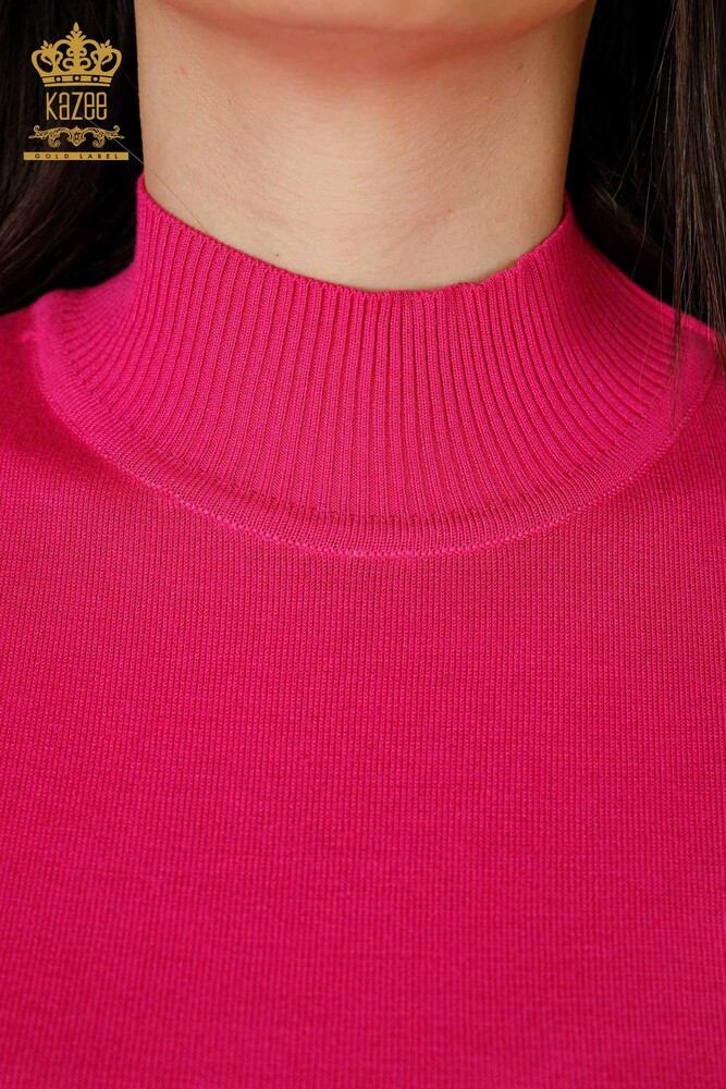 Wholesale Women's Knitwear Sweater High Collar Viscose Fuchsia - 16168 | KAZEE - 3