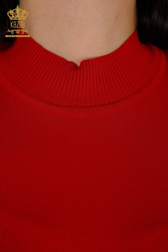 Wholesale Women's Knitwear Sweater High Collar Viscose Red - 16168 | KAZEE - 3