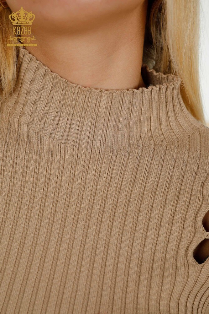 Wholesale Women's Knitwear Sweater Hole Detailed Beige - 30395 | KAZEE - 4