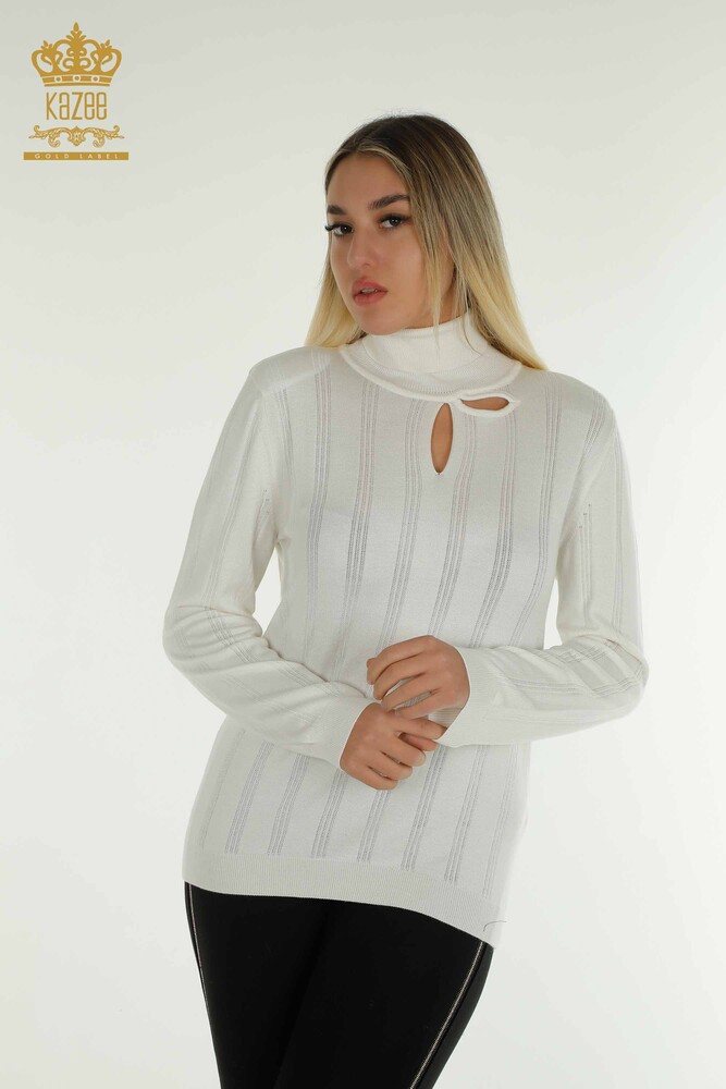 Wholesale Women's Knitwear Sweater with Hole Detail Ecru - 30781 | KAZEE - 1