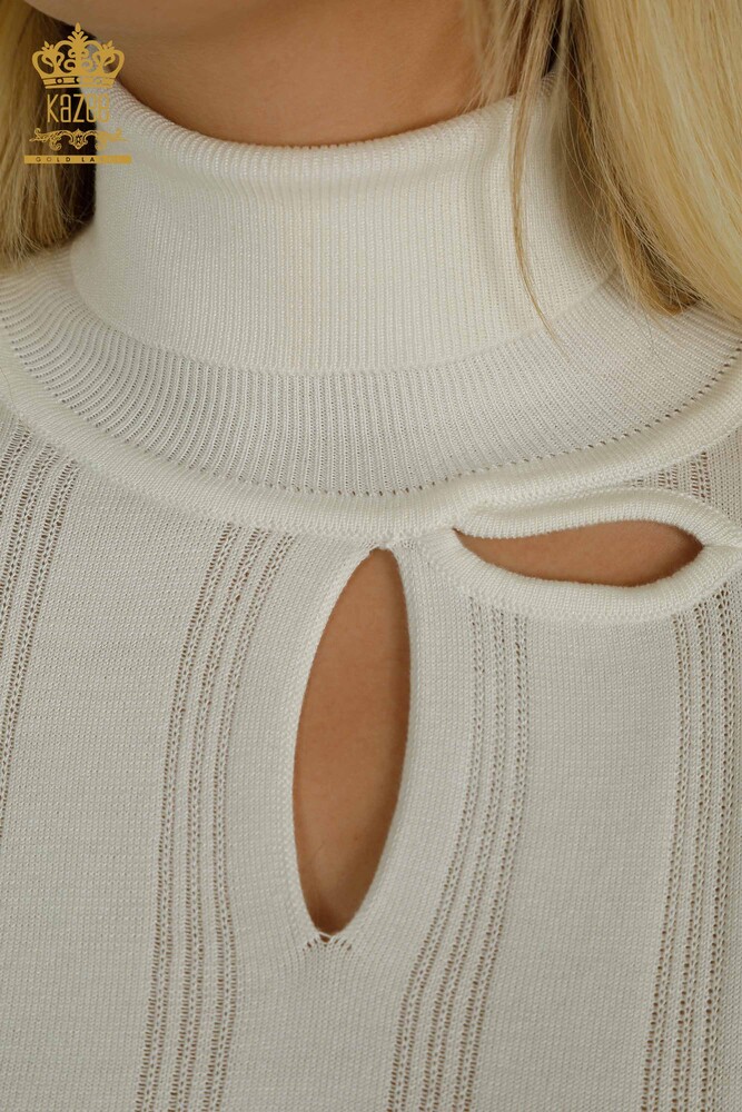 Wholesale Women's Knitwear Sweater with Hole Detail Ecru - 30781 | KAZEE - 3