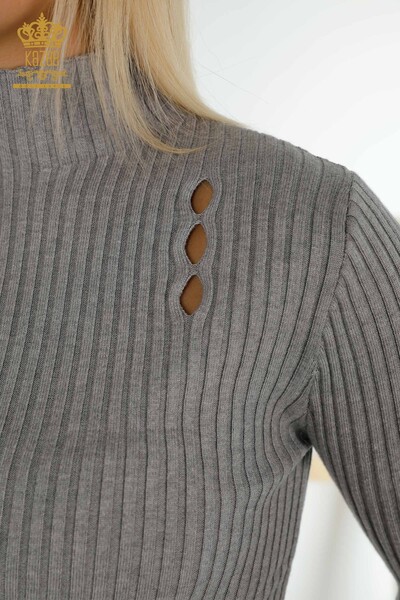 Wholesale Women's Knitwear Sweater Hole Detailed Gray - 30395 | KAZEE - 3