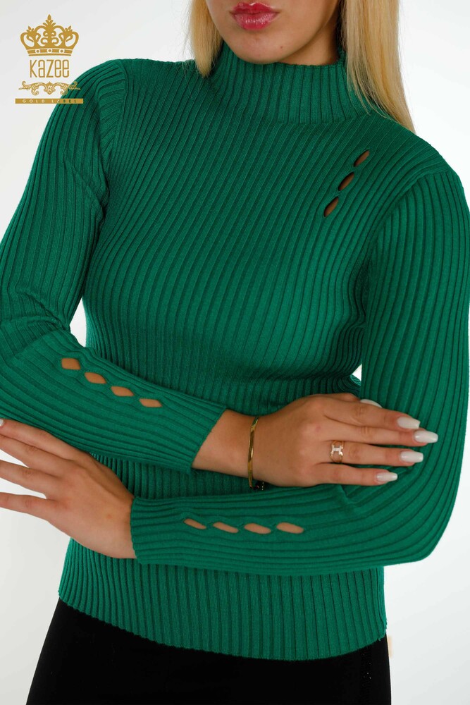 Wholesale Women's Knitwear Sweater - Hole Detailed - Green - 30395 | KAZEE - 2