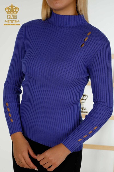 Wholesale Women's Knitwear Sweater Hole Detailed Violet - 30395 | KAZEE - 2