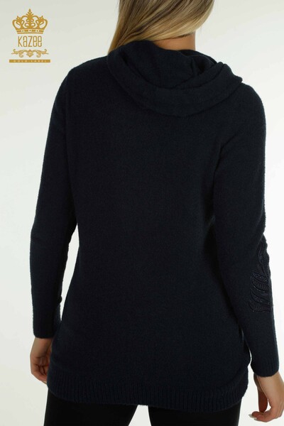 Wholesale Women's Knitwear Sweater Hooded Angora Navy Blue - 40008 | KAZEE - 10