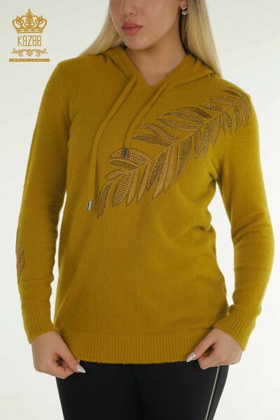 Wholesale Women's Knitwear Sweater Hooded Angora Mustard - 40008 | KAZEE - 3