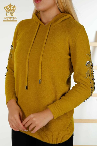 Wholesale Women's Knitwear Sweater Hooded Mustard - 40006 | KAZEE - Thumbnail