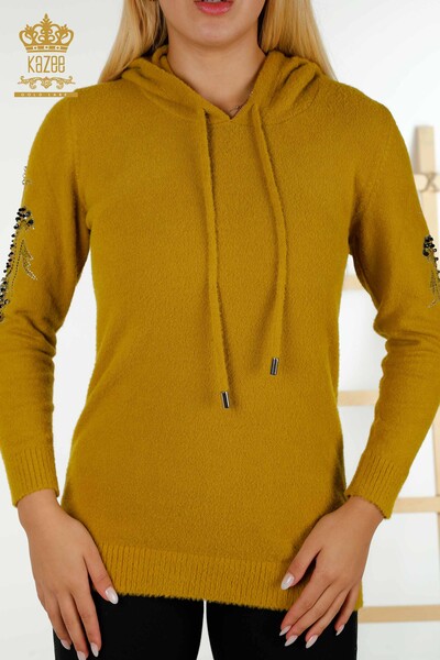 Wholesale Women's Knitwear Sweater Hooded Mustard - 40006 | KAZEE - Thumbnail