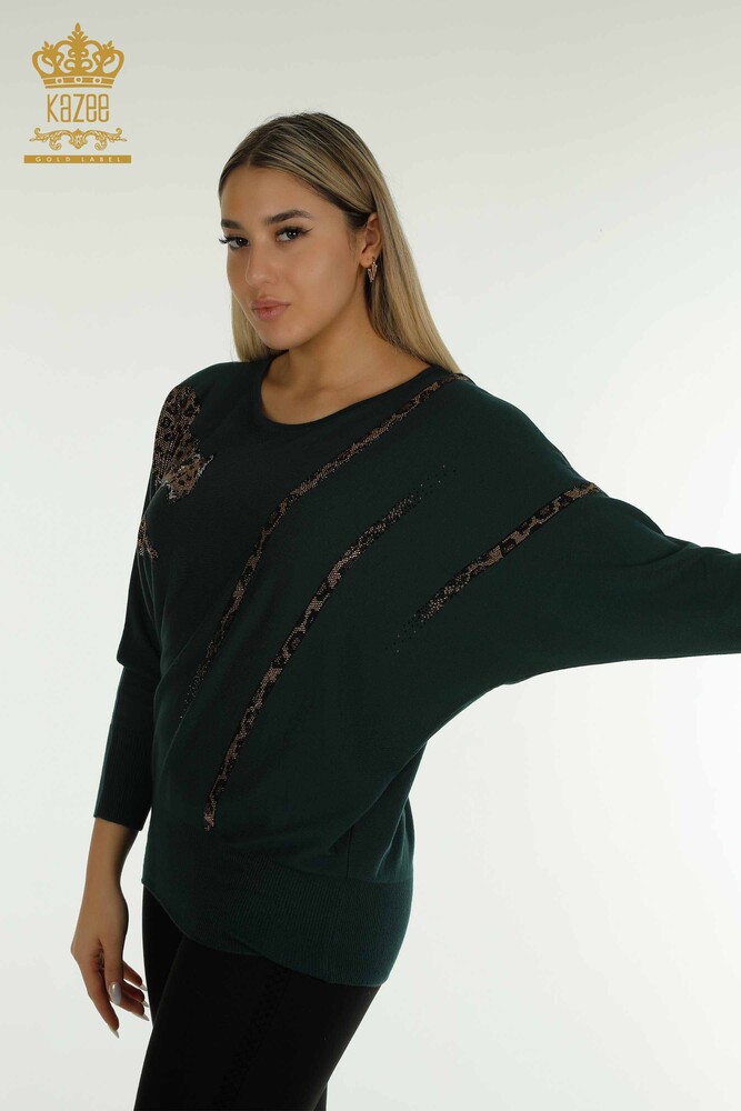 Wholesale Women's Knitwear Sweater Leopard Stone Embroidered Nefti - 30633 | KAZEE - 1