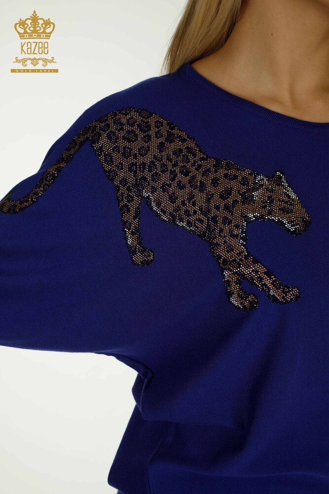 Wholesale Women's Knitwear Sweater Leopard Stone Embroidered Saks - 30633 | KAZEE - 3