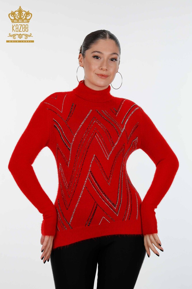 Wholesale Women's Knitwear Sweater Line Detailed Stone Embroidered - 18908 | KAZEE - 6