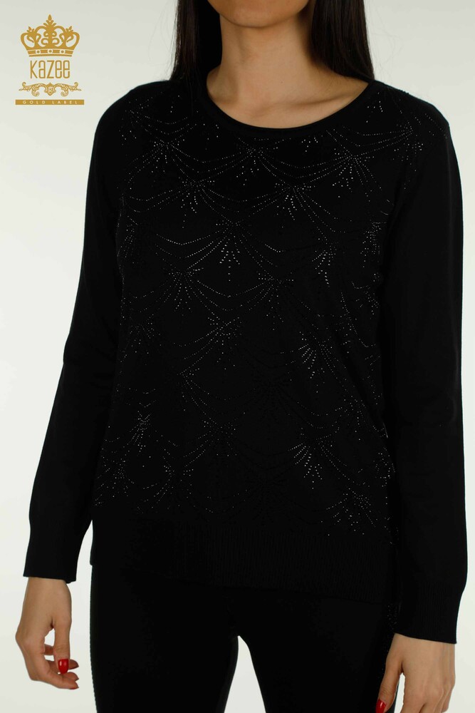 Wholesale Women's Knitwear Sweater Long Sleeve Black - 30635 | KAZEE - 2