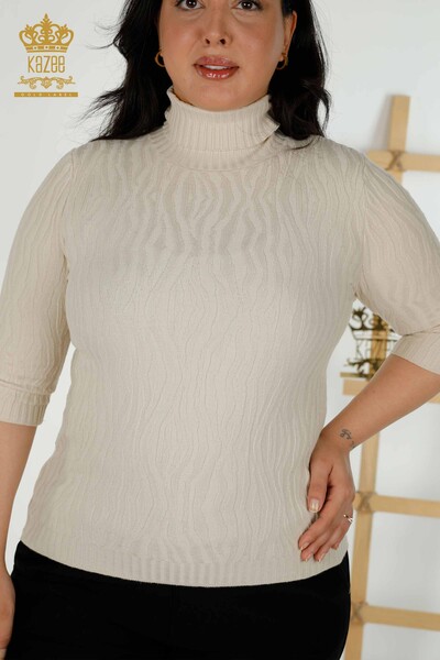 Wholesale Women's Knitwear Sweater Self Woven Beige - 30290 | KAZEE - 2