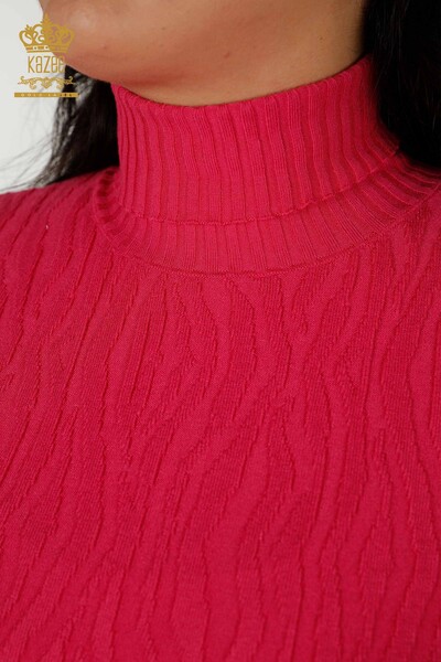 Wholesale Women's Knitwear Sweater Self Woven Fuchsia - 30290 | KAZEE - 3