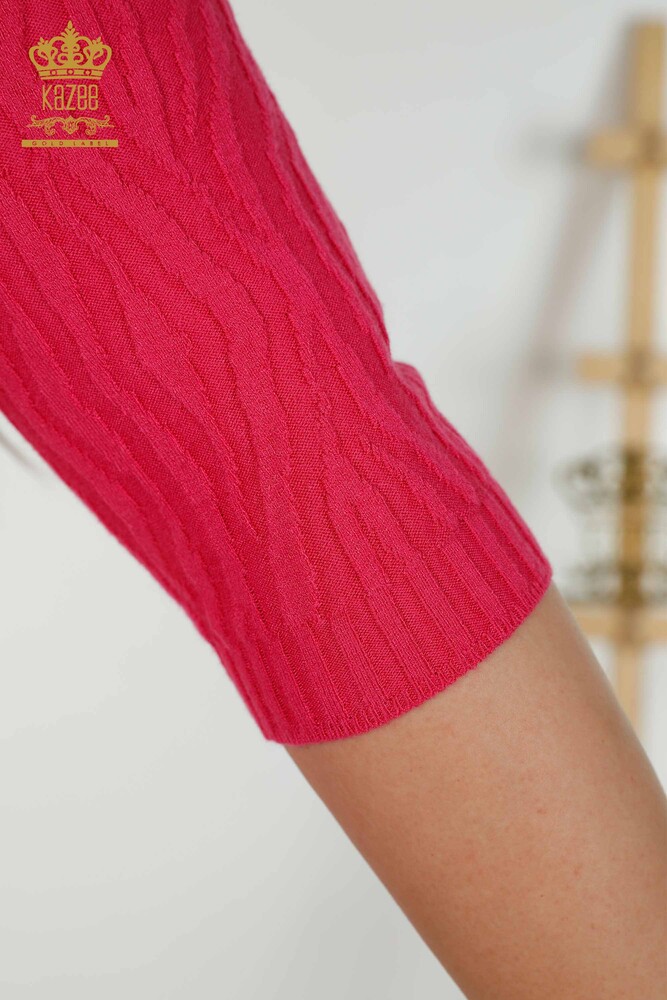 Wholesale Women's Knitwear Sweater Self Woven Fuchsia - 30290 | KAZEE - 5