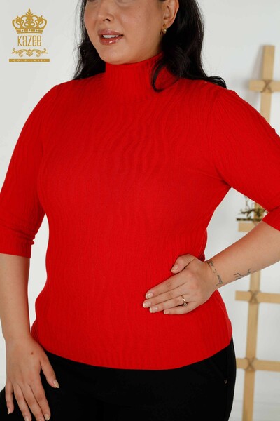 Wholesale Women's Knitwear Sweater Self Woven Red - 30290 | KAZEE - 2