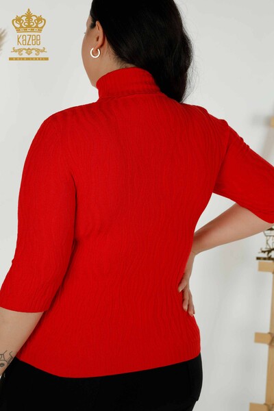 Wholesale Women's Knitwear Sweater Self Woven Red - 30290 | KAZEE - 6