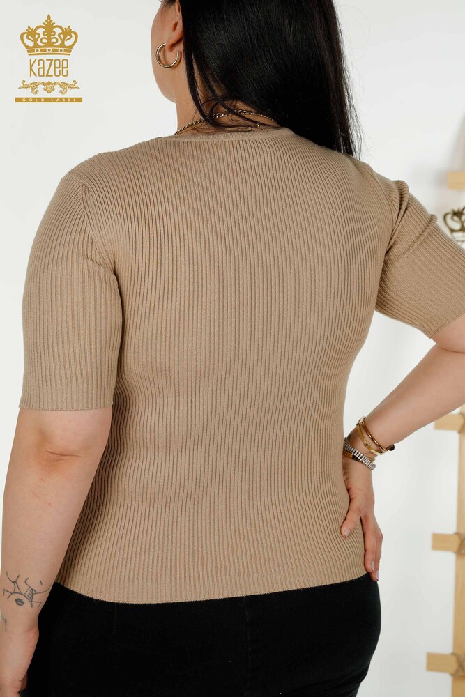 Wholesale Women's Knitwear Sweater Short Sleeve Beige - 30397 | KAZEE - 5