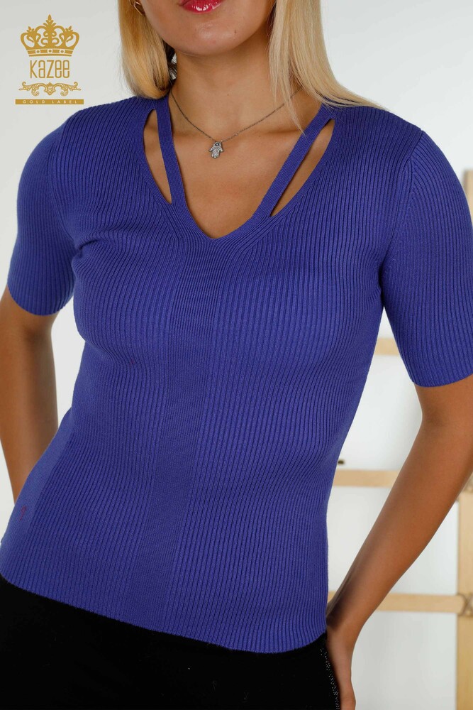 Wholesale Women's Knitwear Sweater - Short Sleeve - Violet - 30397 | KAZEE - 2