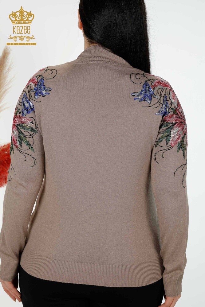 Wholesale Women's Knitwear Sweater Shoulder Floral Detailed Mink - 30007 | KAZEE - 9