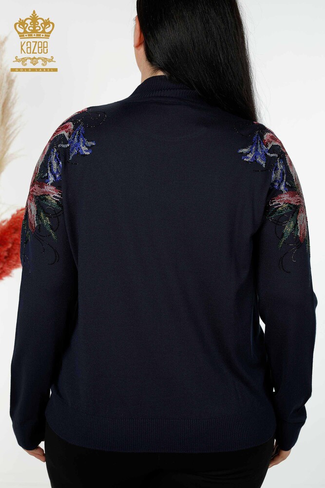 Wholesale Women's Knitwear Sweater Shoulder Floral Detailed Navy - 30007 | KAZEE - 7