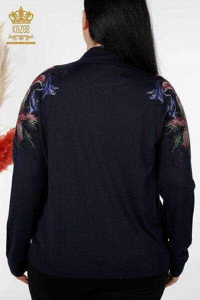 Wholesale Women's Knitwear Sweater Shoulder Floral Detailed Navy - 30007 | KAZEE - 7