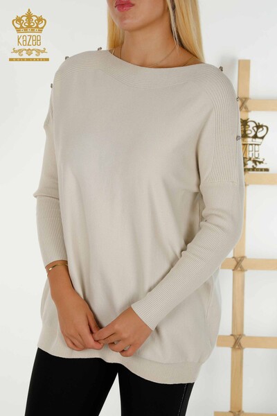 Wholesale Women's Knitwear Sweater Shoulder Detailed Beige - 30192 | KAZEE - 2