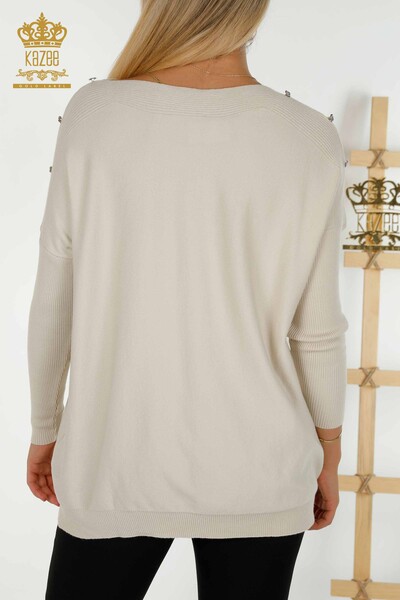 Wholesale Women's Knitwear Sweater Shoulder Detailed Beige - 30192 | KAZEE - 6