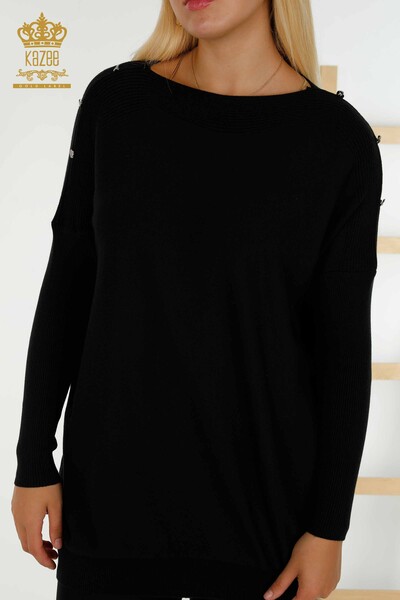 Wholesale Women's Knitwear Sweater Shoulder Detail Black - 30192 | KAZEE - 2