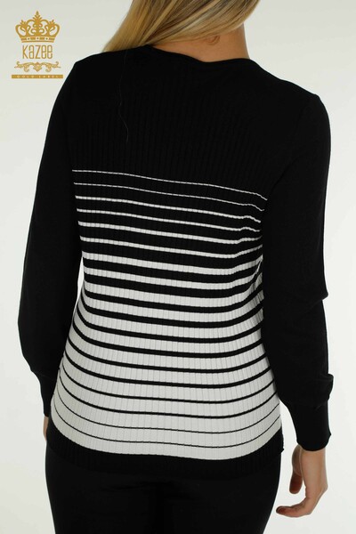 Wholesale Women's Knitwear Sweater with Shoulder Detail Black-Ecru - 30079 | KAZEE - 8