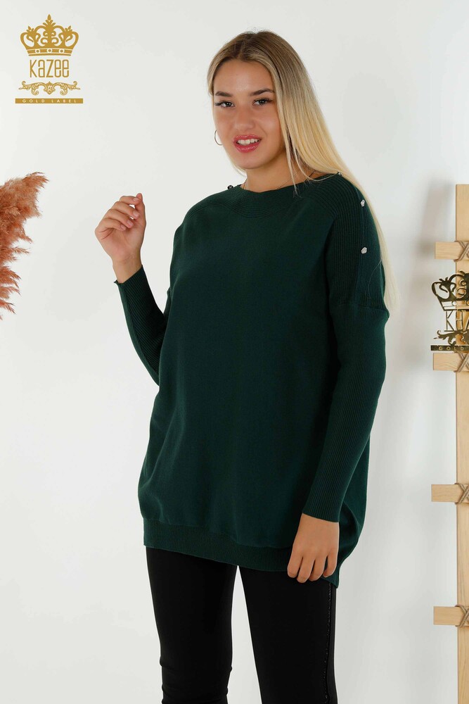 Wholesale Women's Knitwear Sweater Shoulder Detailed Dark Green - 30192 | KAZEE - 1