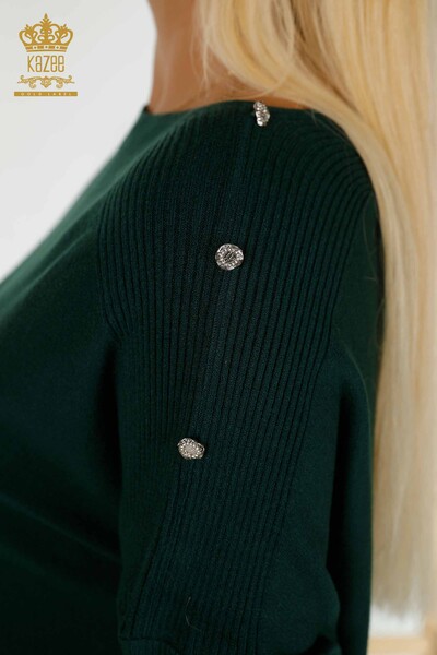 Wholesale Women's Knitwear Sweater Shoulder Detailed Dark Green - 30192 | KAZEE - 6