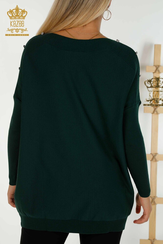 Wholesale Women's Knitwear Sweater Shoulder Detailed Dark Green - 30192 | KAZEE - 7