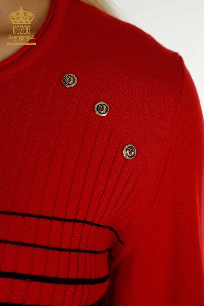 Wholesale Women's Knitwear Sweater with Shoulder Detail Red-Black - 30079 | KAZEE - 3