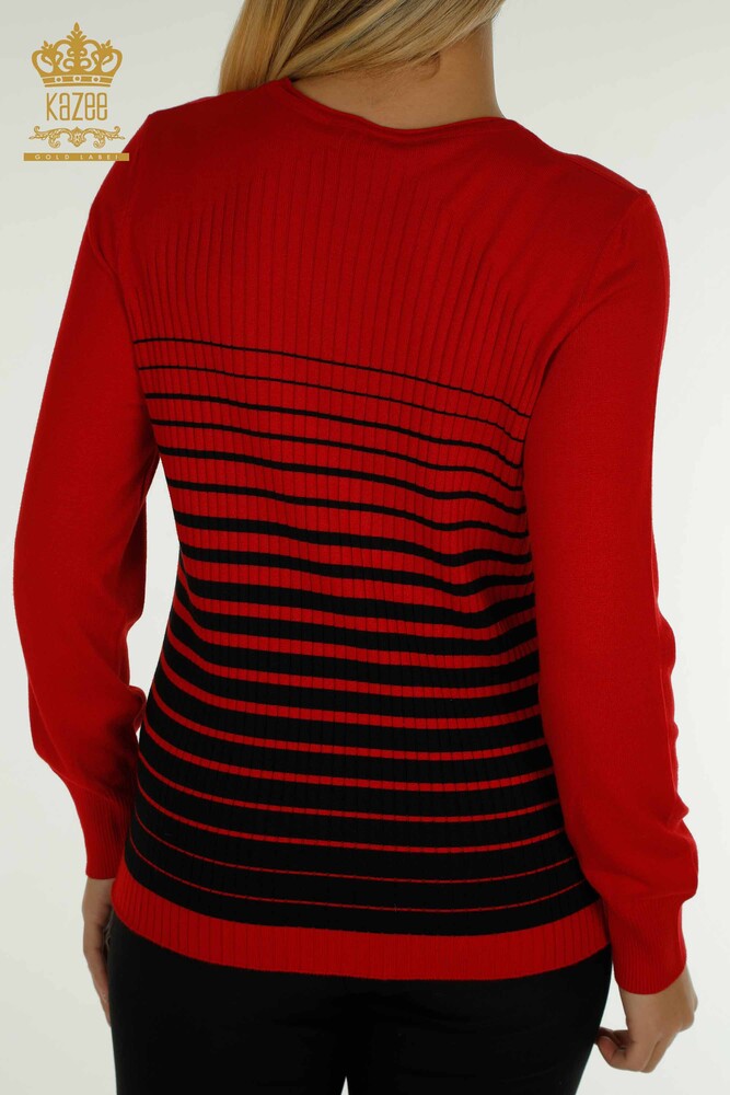 Wholesale Women's Knitwear Sweater with Shoulder Detail Red-Black - 30079 | KAZEE - 8