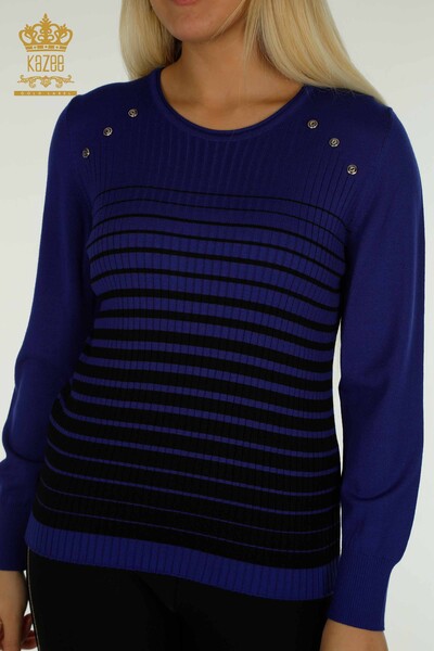 Wholesale Women's Knitwear Sweater with Shoulder Detail, Saks-Black - 30079 | KAZEE - 2